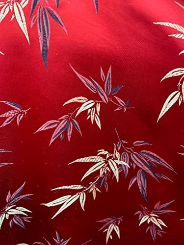 Китайски сатен плат от брокат с червени листа Алондры в парцела - 10095