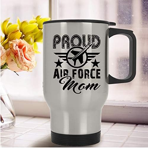Чаша От неръждаема стомана ВВС - Proud Air Force Mom Travel Mug, Пътна Чаша - Сребърен
