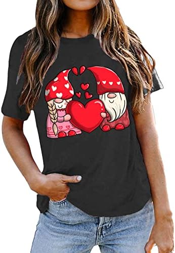 Yubnlvae Честване на Кратко ръкав Свободно Намаляване на Дамски Блузи на Ден на Свети Валентин С Приятен Графичен деколте