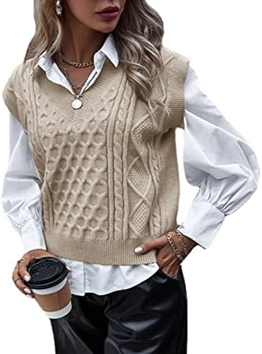 Жена Съкратен жилетка-пуловер FMCHICO, Дамски Трикотажная Градинска дрехи Без ръкави с V-образно деколте
