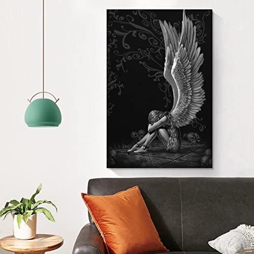 HDYDJS Черно-Бели Крила на Ангел Плакат Изкуство Абстрактен Готически Паднал Ангел Платно Живопис Плакати И Щампи Стенни