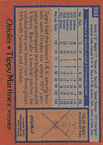 1978 Бейзболна картичка Topps #393 Типи Мартинес Балтимор Ориълс МЕЙДЖЪР лийг бейзбол EX Excellent