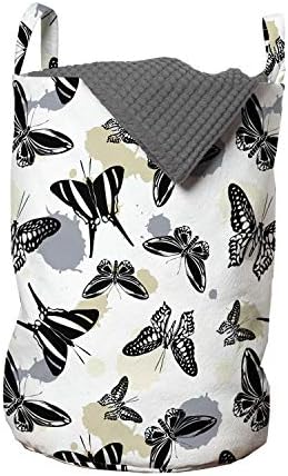 Чанта за дрехи Ambesonne Insects, Демонстрация на Повтарящи се Различни пеперуди в однотонном фона, Кошница за дрехи