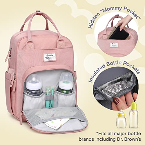 Чанта-раница RUVALINO New Mom Must-Haves за Памперси Розов цвят и Носене молокоотсос В пакет