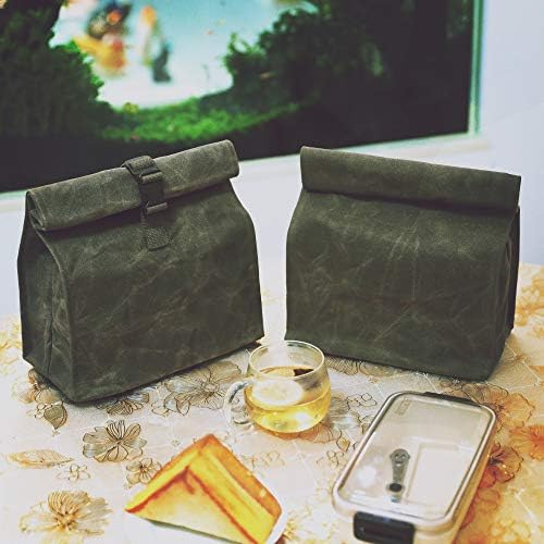 Чанта за обяд Kaaltisy от вощеного платно с тегло 16 грама, Сгъваема Кутия за обяд с една кука и линия, за многократна употреба Титуляр за хранене за мъже и Жени - Армейски