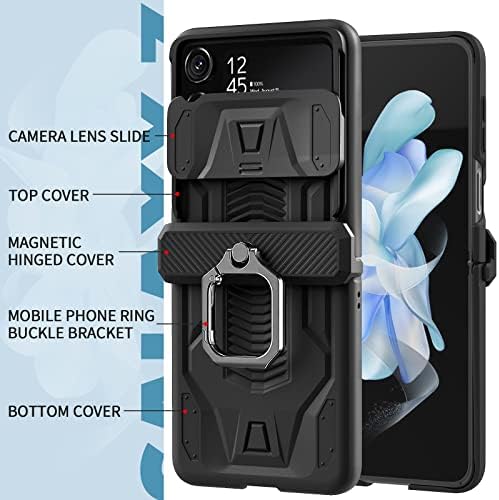 Калъф LOTKEY за Samsung Galaxy Z Flip 4 Case 4 5G със защитата на панти, Капак за фотоапарати, Околовръстен стойка със