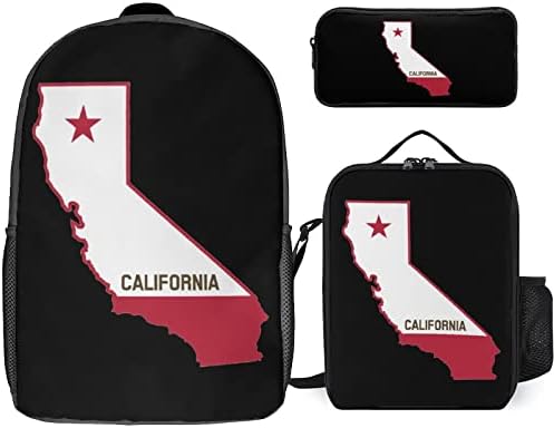 Комплекти за училищни Раници с Флага Калифорния за Студенти, Скъпа Чанта за Книги с Принтом, Изолиран Обяд-Бокс и молив