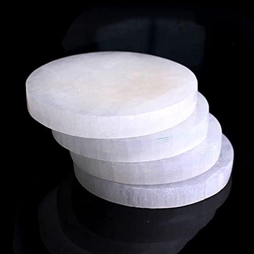 SUWEILE JJST Натурален Бял Селенит Поставка Лечебни Кристални Камъни Зареждане на Кръгла Плоча Резба Подарък за дома