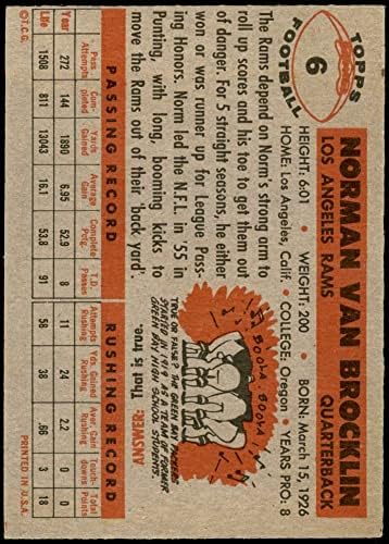 1956 Topps 6 Норми Ван Броклин Лос Анджелис Рэмс (Футболна карта) БИВШ Рэмс Орегон