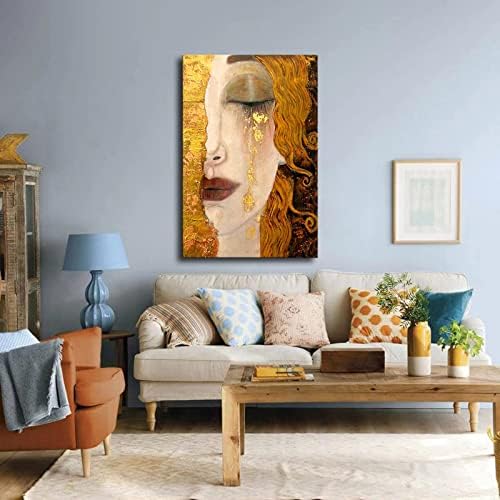 Плакат Густав Климт Златни сълзи Фрейи, монтиран на стената Артистичен интериор, Спалня, Хол, Баня, Декоративна живопис