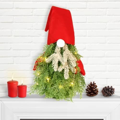 Предварително Осветена Коледна Елха Настолна Коледно Дърво Малък Гном Коледни Елхи с Подсветка на Изкуствена Мини Бор