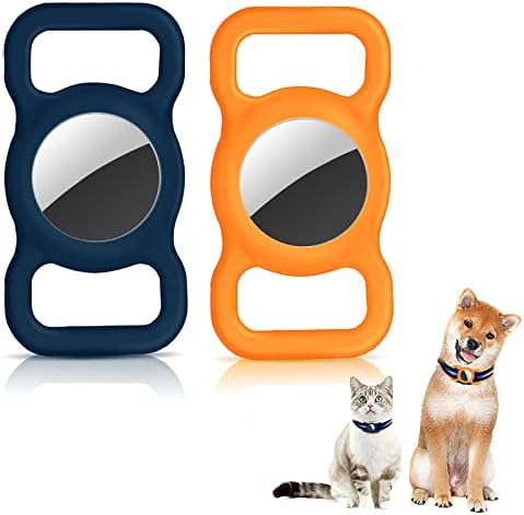 Силиконов калъф Homeartime за Airtag, 2 опаковки Непромокаеми Защитни покривала Airtag за яка за кучета, Държач за Каишка за домашни любимци (синьо + оранжево)
