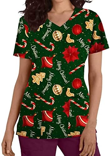 NaRHbrg/ Дамски Блузи с Коледните Принтом, Големи Размери, Готини Тениски с V-образно деколте, Работно Облекло, Униформи