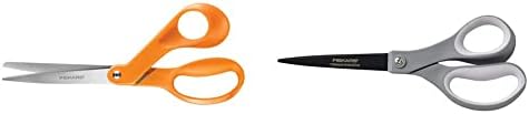 Ножици Fiskars Original с оранжева дръжка, 8 инча и 1541301001, Титанов Ножици с мека дръжка с незалепващо покритие,