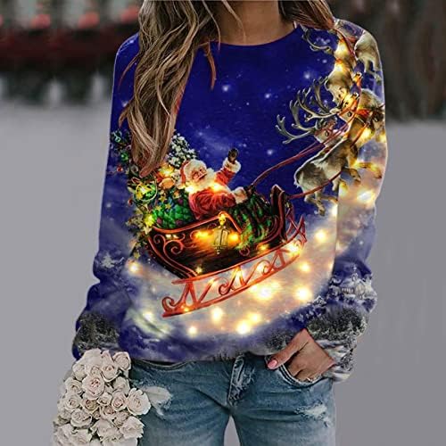 Дамски Коледни Свитшоты HUANKD, Всекидневни Модерен Пуловер с дълъг ръкав и кръгло деколте и Принтом, Върхове
