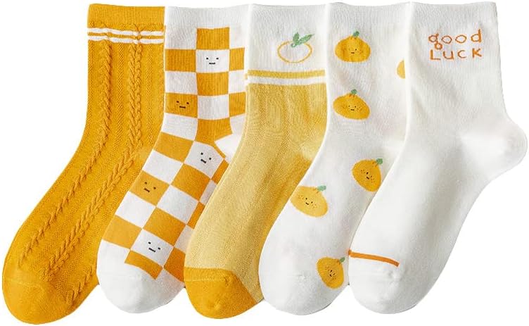 Milsil Сладко Socks - Памучни чорапи за екипажа и Ежедневни Чорапи, Нови Шарени Чорапи, за жени или Момичета (жълто / един размер)