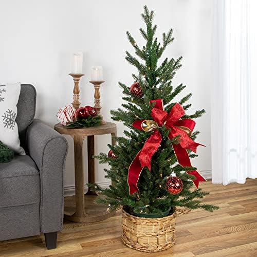 4' Предварително Осветени Изкуствена Коледна Елха Grande Spruce В Саксия, Прозрачна Осветление