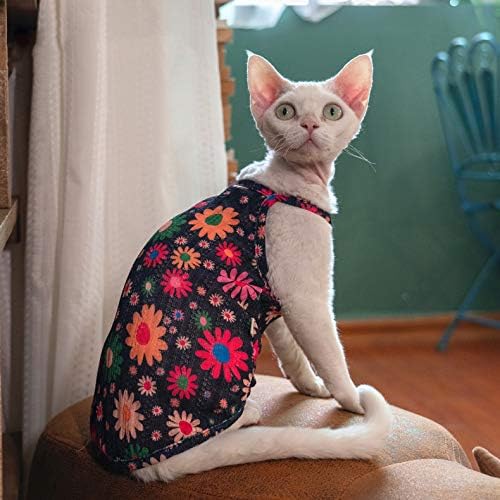 Облекло за Бесшерстных котки OCHSTIN, Лятото Дишащи Жилетка на подтяжках с Цветен модел, Подходящи за сфинксове, корниш