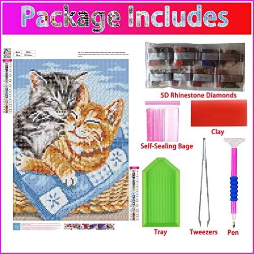 Комплекти за рисуване Кошачьими диаманти-Cat Diamond Живопис, Комплекти за Рисуване Кошачьими Диаманти за начинаещи възрастни и деца (Cat-Z204, 12x16 инча)