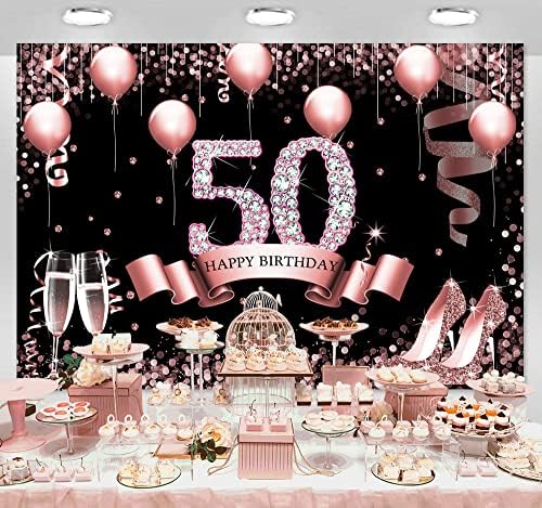 Sensfun Розово Злато, на Фона на 50-годишнината на жените, Блестящи Диаманти, Балони, Фон за Снимки на Рожден Ден на