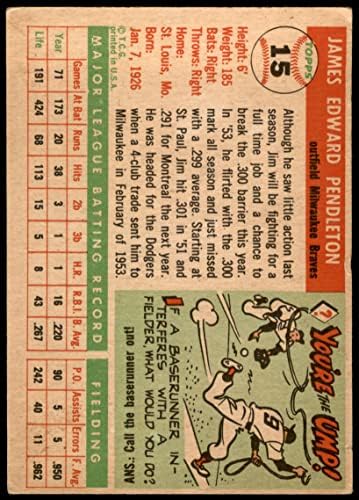 1955 Topps 15 Джим Пендълтън Милуоки Брейвз (Бейзболна картичка) ДОБРИ Брейвз
