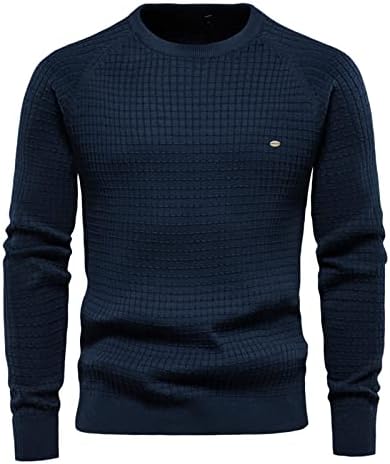 XIAXOGOOL Мъжки Пуловер с кръгло деколте, Мъжки Ежедневни Пуловер Кабелна Тел Slim Fit Kintwear, Модерен Пуловер с дълъг