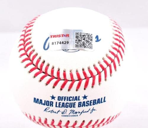 Играта топката Rawlings OML с автограф Лари Уокър в/ HOF - Tristar * Сини бейзболни топки с автографи