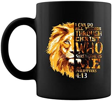 Мъжки Филиппийцы 413 Кристиан Библейски Стих Лъвската Глава Мъже Съпруг Премия Кафеена Чаша 11 Грама
