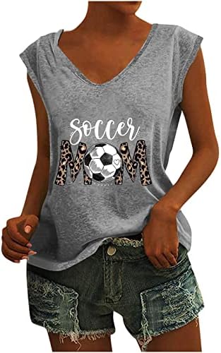 Върховете на Футболна майка, Женствена Тениска с V-образно деколте и Къс Ръкав, Сладка Тениска с Писмото Принтом, Леопардовая