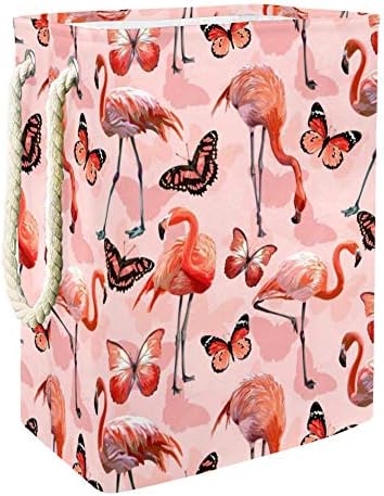 TIZORAX Оксфорд Плат с изображение, фламинго и Пеперуди, Сгъваема Кошница за Дрехи, Кофа за прах, Кошница За Измиване