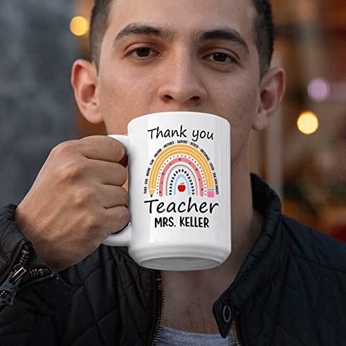 Розова Чаша с Молив за учители Благодаря, Персонализирана Чаша за учители, Чаша с името на Учителя като подарък за Благодарни,