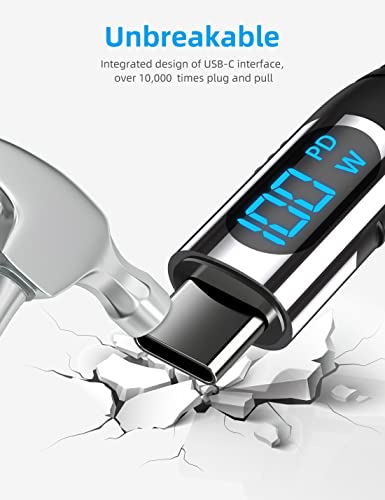 Ocetea [2 опаковки, 6,6 фута] USB Кабел C-USB C мощност 100 W, USB Кабел C с led дисплей, Нов Найлонов Кабела на зарядното