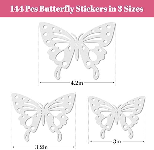 Ameter 3D Стикери за декора на стените във формата на Пеперуди, 144шт, 6 Стилове, 3 Размера, Сребърни Подвижни Стикери