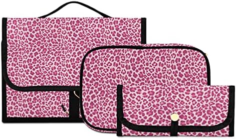 MNSRUU Готически Чанта за Тоалетни принадлежности за Пътуване, Розова Леопардовая Дамски Косметичка, Подвесная Чанта за Тоалетни принадлежности, Косметичка, 3 опаков