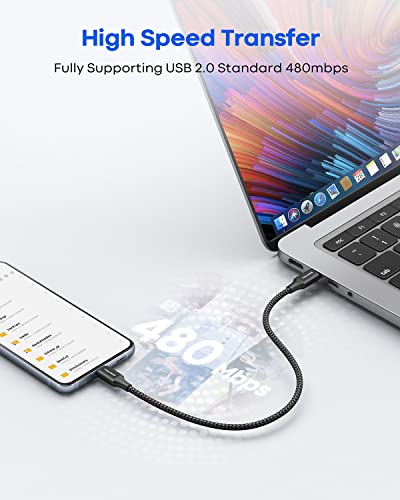 Къс USB кабел C-USB C [1 фут, 2], кабел за бързо зареждане 60 W Type C-Type C в оплетке за Samsung Galaxy S22 S23 S21