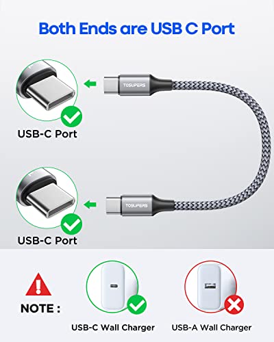 Къс USB кабел C-USB C [1 фут, 2], кабел за бързо зареждане 60 W Type C-Type C в оплетке за Samsung Galaxy S22 S23 S21