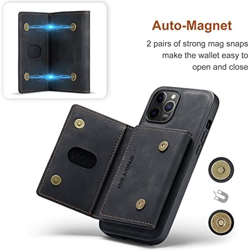 Чанта-портфейл, който е Съвместим с iPhone 12 Pro Max, DG.МИНГ Премиум Кожен Калъф За телефон делото Магнитна Свалящ