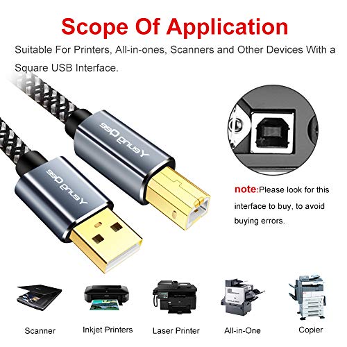 Кабел за принтер 5 метра, USB-кабел за принтер Високоскоростен USB 2.0 щепсела от A до щепсела тип B Кабел за принтера