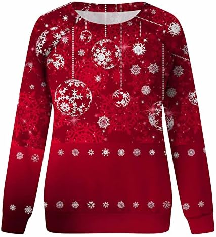 Hoody за жени Коледен Елен Снежен човек Пуловер с Кръгло деколте и Дълъг Ръкав, Тениски, Празничен Бейзбол, Коледни Върховете