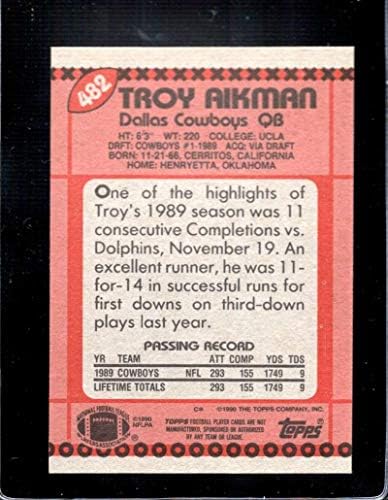 1990 Topps 482 Троя Айкман СТАРШИ Ню Йорк-Нов MT RC Dallas Cowboys По футбол