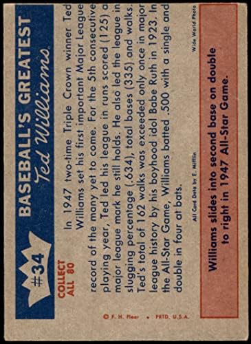 1959 Fleur № 34 постави рекорд на Тед Уилямс Бостън Ред Сокс по брой отбелязани голове топки (с бейзболна картичка),