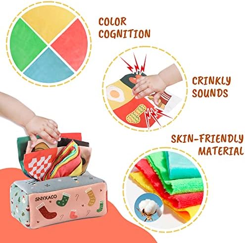 SNYXACO Кутия за бебешки Кърпички, Играчки Монтесори за деца от 6-12 Месеца, Подарък Момчета и Момичета, Вълшебна Кутия