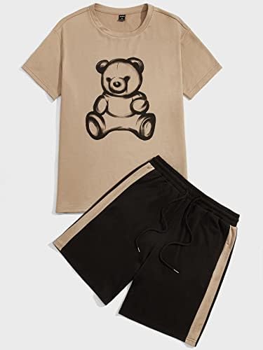 LUBOSE Комплект дрехи от две части за мъже, тениска с изображение от анимационни и късометражни филми в ивица от двете